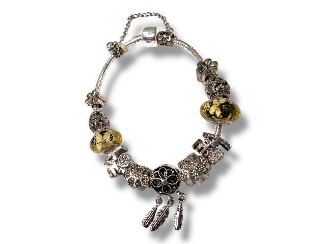 Posrebrzana bransoletka z charmsami, styl Pandora, nowa