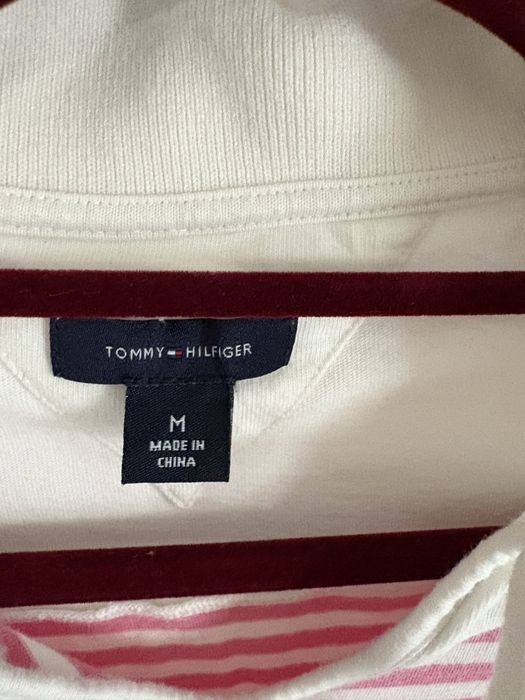 Bluzka polo długa Tommy hilfiger M w paski różowo biała