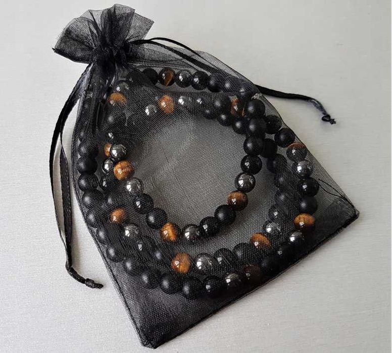 MĘSKI NASZYJNIK  I BRANSOLETKA komplet onyks tygrysie oko hematyt hit