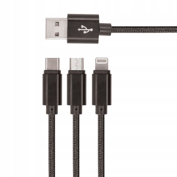 Kabel USB Setty 3w1 2A 1m nylon czarny | Uy4