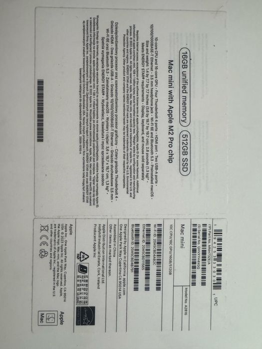 Mac Mini M2 Pro 16GB / 512GB + klawiatura i nowy gładzik