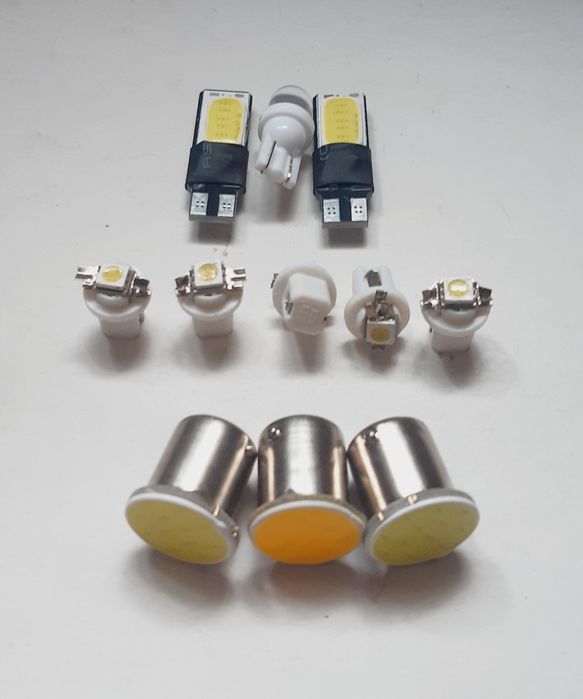LED автолампы T10 и BA15S COB 12В комплект