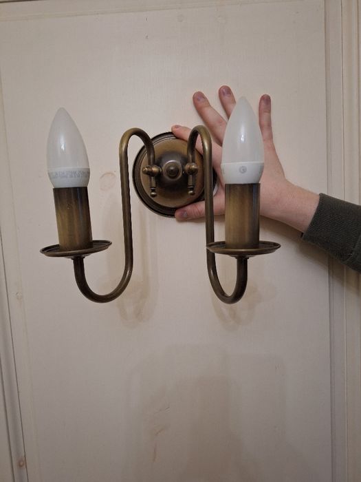 Kinkiet, kolor mosiądz, dwuramienny, świeca