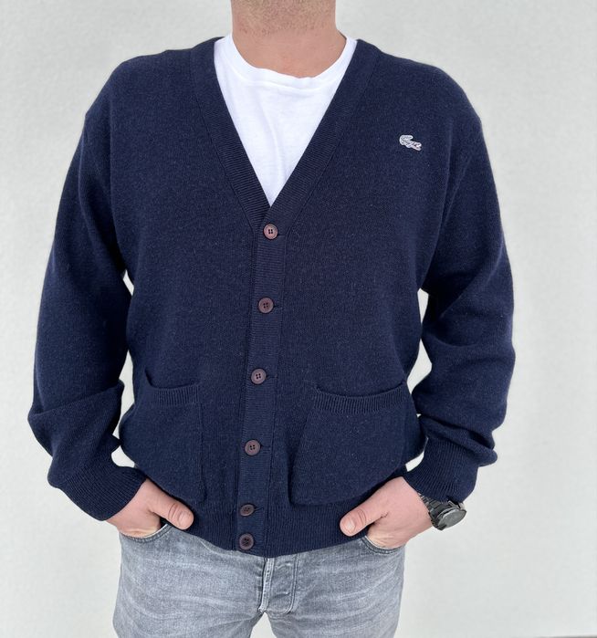 Lacoste vintage francuski na guziki kardigan wełna