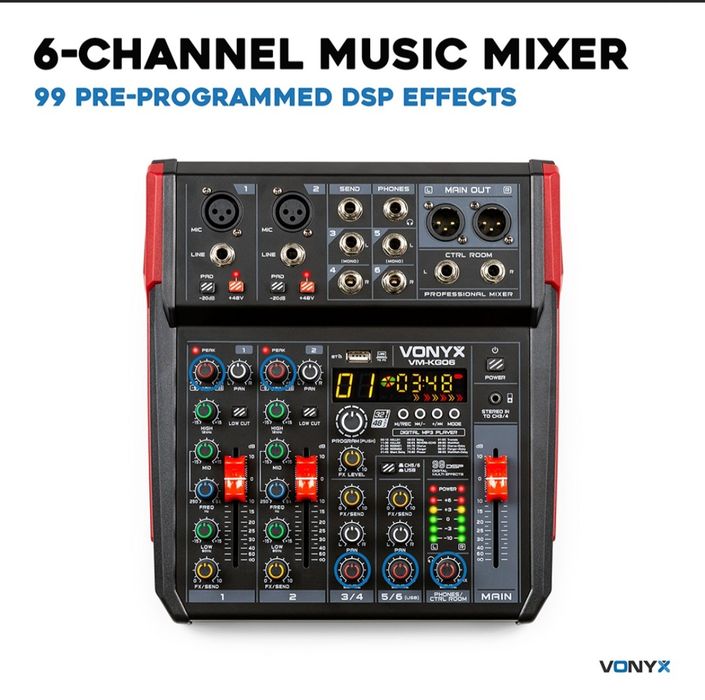 Mesa de Mistura 6 Canais c/ USB / BT / DSP (VM-KG06) - VONYX