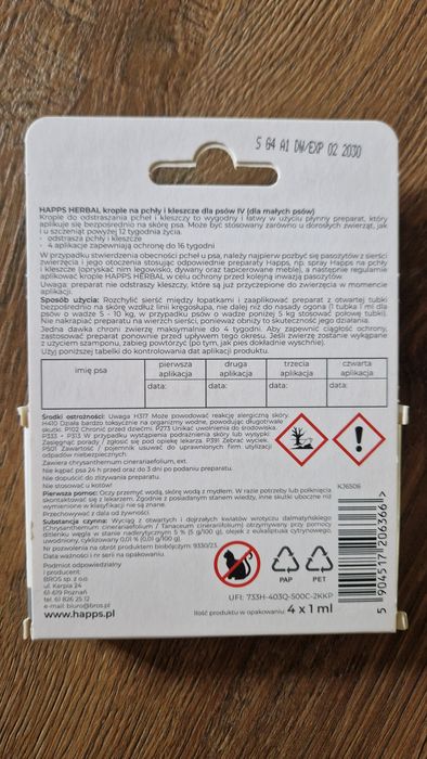 Preparat na kleszcze pchły krople Happs 4 tutki