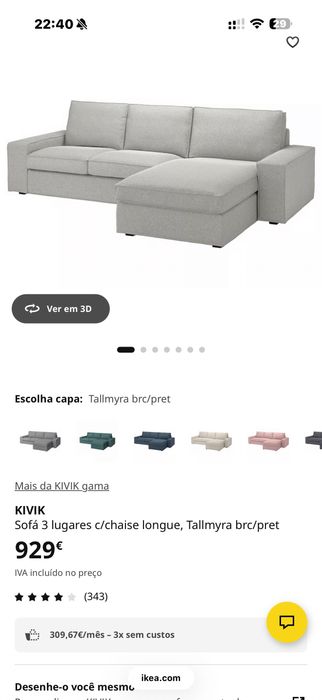 Sofá Ikea kivik com chaise longue