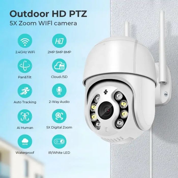 IP камера 5MP Wi-Fi SD-карта PTZ A8W5 вулична поворотна ICSEE
