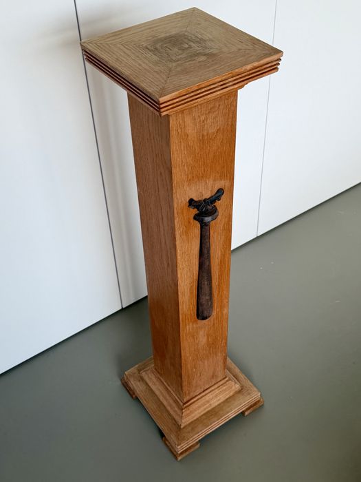 Stary Drewniany Postument Kolumnowy Piedestał Lity DĄB MASYW Jugendstil Art Deco Kolumna pod Rzeźbę Lampa Gabinet Unikat Antyk 86cm  kiwetnik ok 1910r