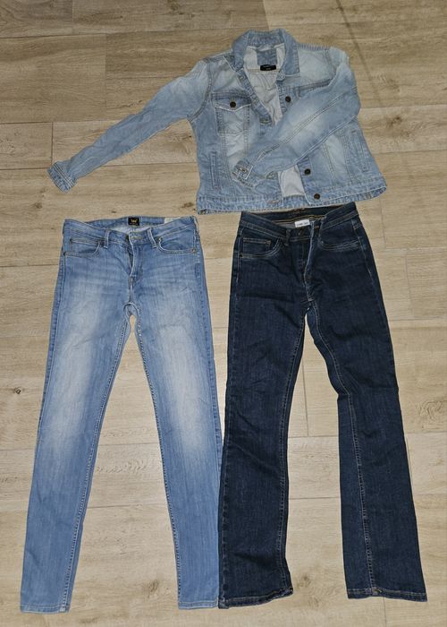 Jeansy LEE (roz. 28/33) + inne jeansy (roz. 34 i 40) + kurtka jeans