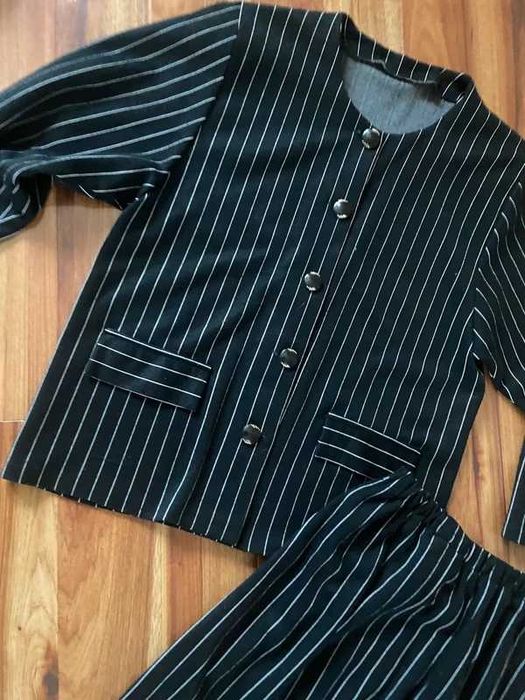 Komplet spodnica sweter zakiet paski real vintage lata 80 90