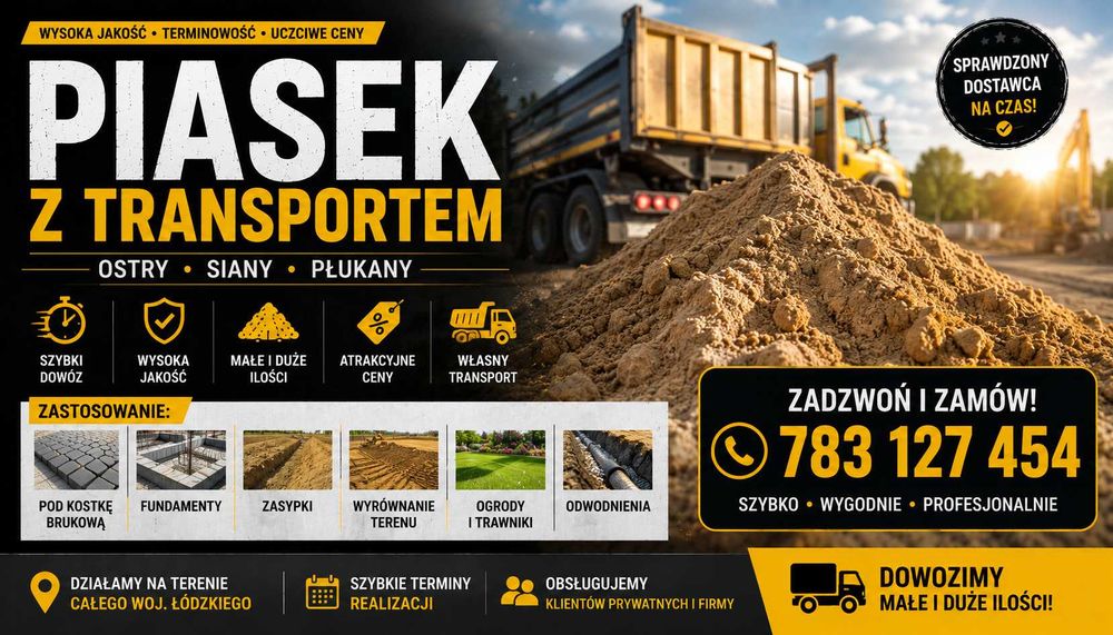 PIASEK – sprzedaż z transportem | ostry • siany • płukany