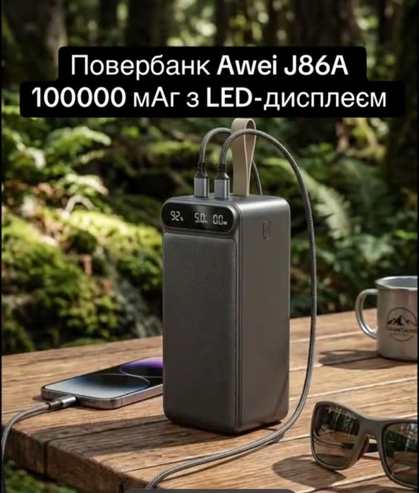 Повербанк 100000 mAh AWEI P101K для поездок и работы Внешний аккумулятор Power Bank зарядка