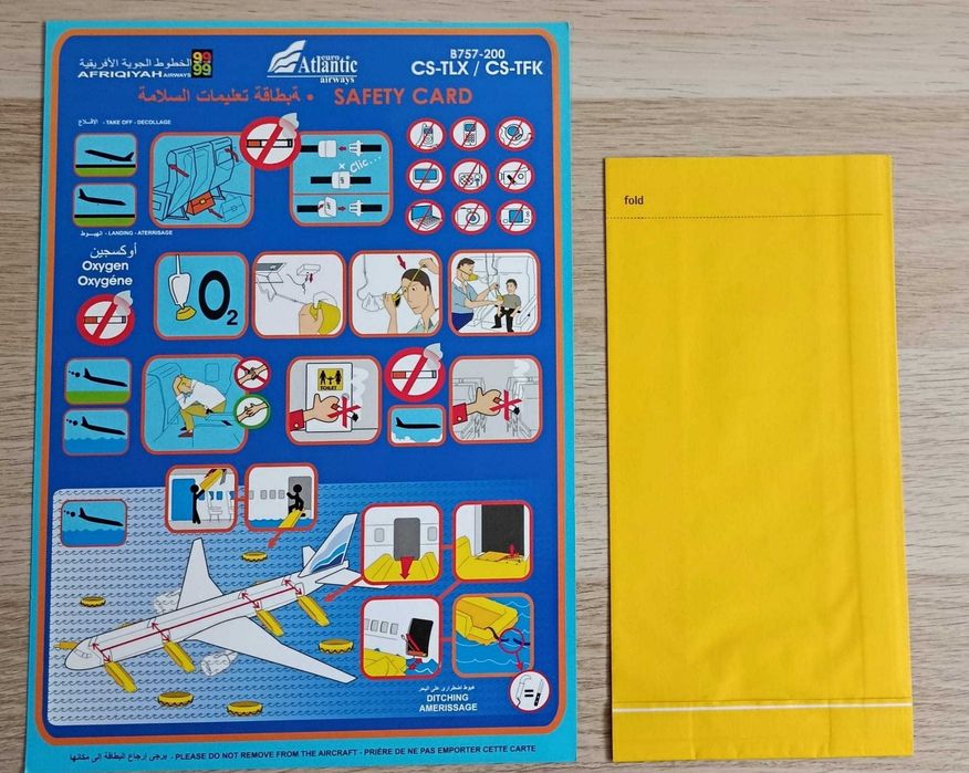 Afriqiyah Airways / EuroAtlantic Airways safety card B757-200 + waste bag