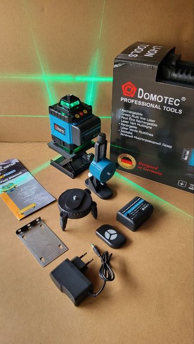 16ліній 4D рівень/Domotec/лазерний нівелір в кейсі