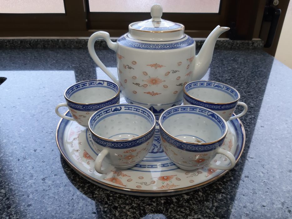 Conjunto de chá de porcelana chinesa "bago de arroz"