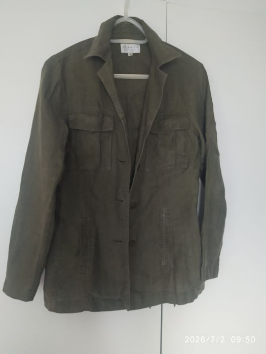 Lniana bluza khaki z kieszonkami, Hennes, rozmiar 38