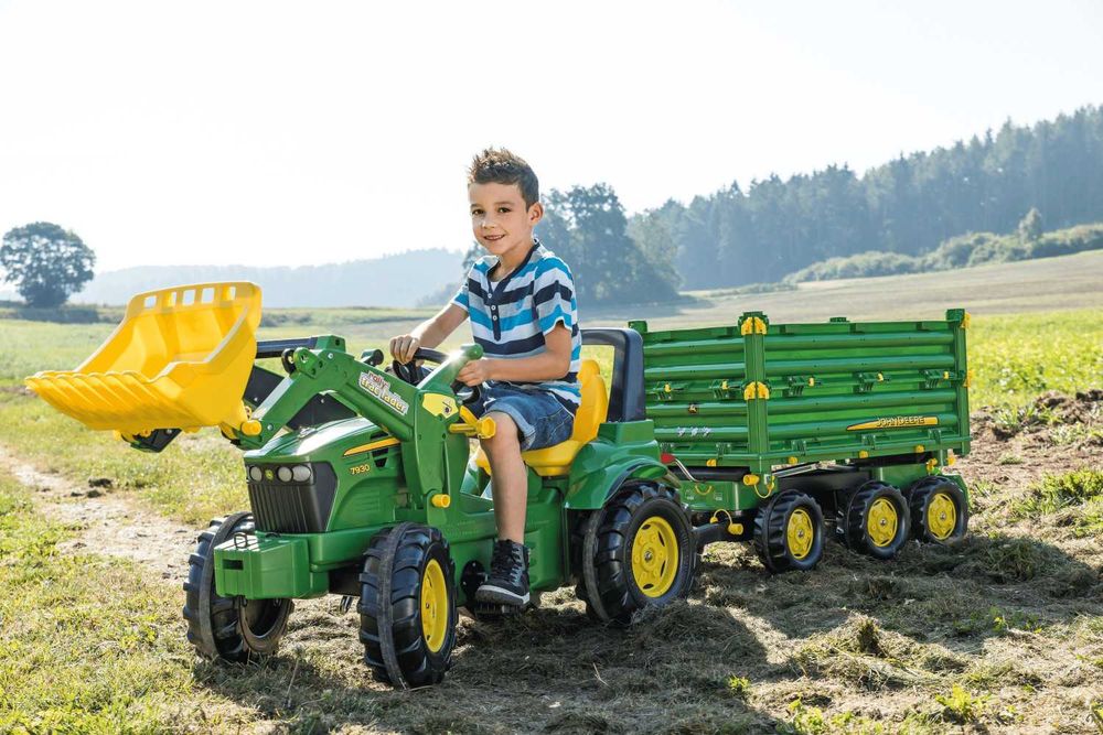 Traktor Rolly Toys na pedały Biegi Pompowane Koła +przyczepa 3osiowa