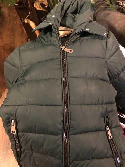 Długa pikowana kurtka zimowa ciemnozielona Parka płaszcz  158