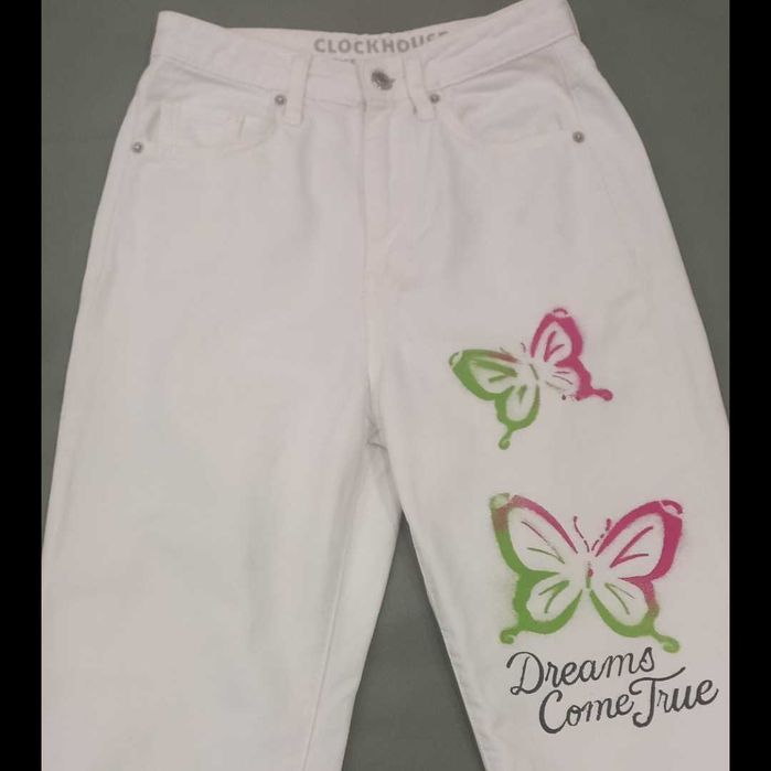 Джинси р.34/XS з гарненьким літнім принтом