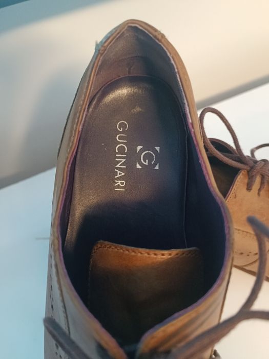 Gucinari Eleganckie Brązowe Skórzane Półbuty Męskie  BDB+ 41