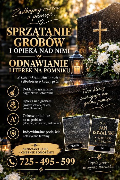 Opieka nad grobami, malowanie literek...