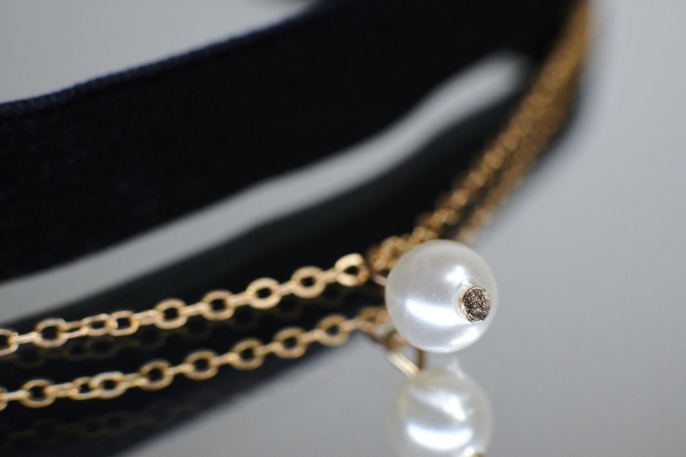 Choker naszyjnik zestaw z perłą rzemyk