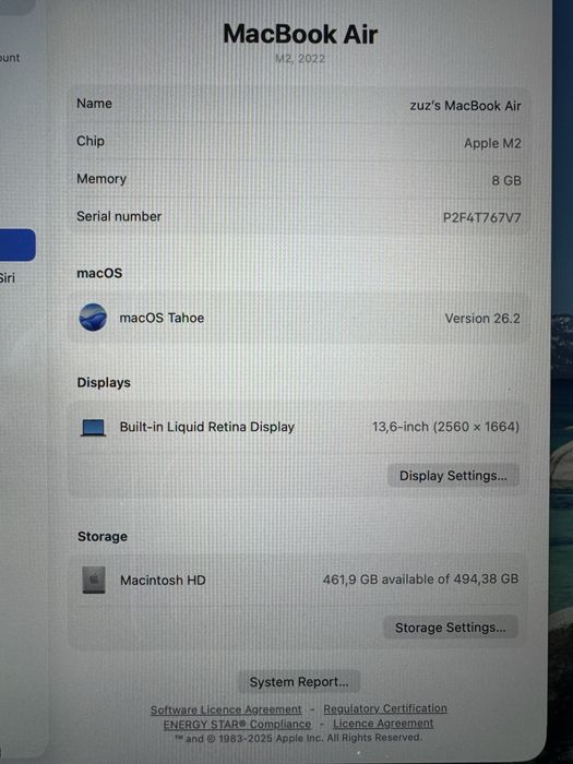 Macbook Air 13’6 M2 2022 8gb 512gb