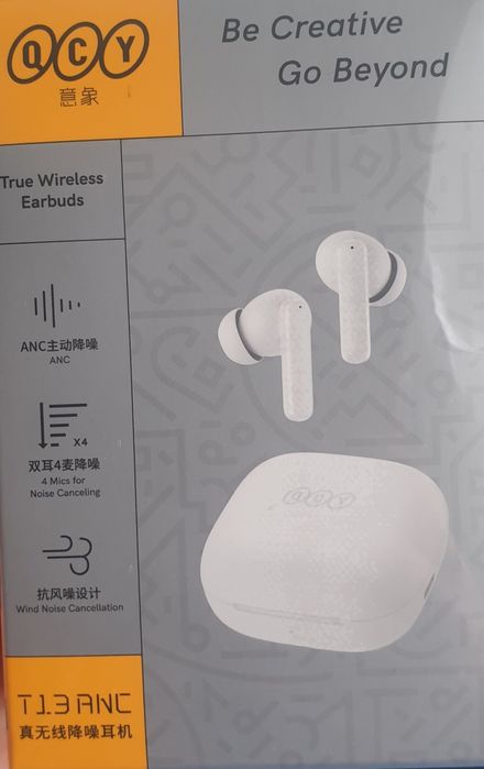 Бездротові навушники з шумопоглинанням QCY T13 ANC, білі – нові