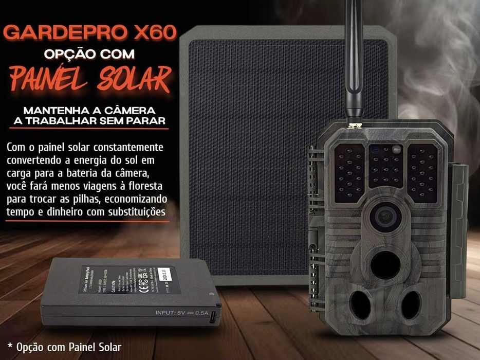 Câmera GardePro X60 aplicação para telemóvel c/bateria e painel solar