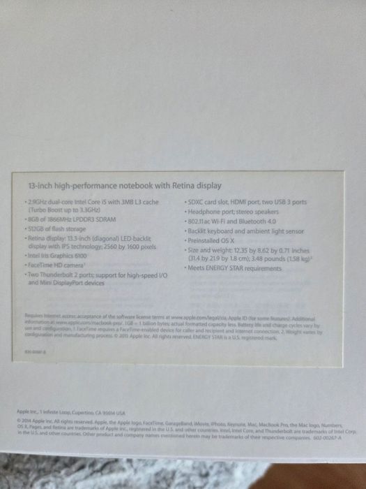 MacBook Pro 13" Retina A1502 (Early 2015) i5 / 8GB / 512GB SSD