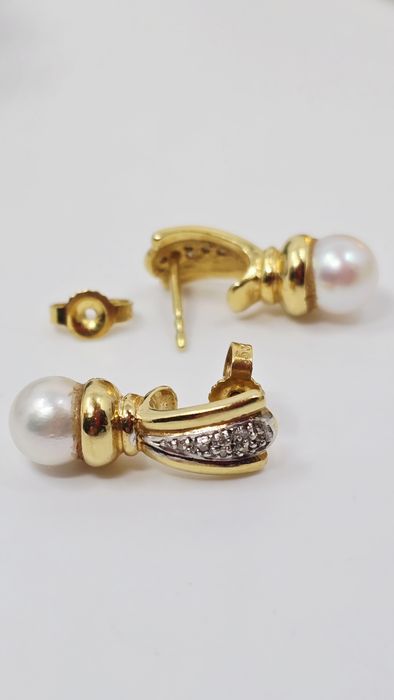 Złote kolczyki wtykane próba 585 14k z Perłą I diamentami  certyfikat