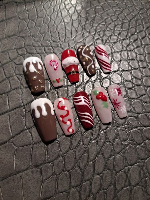 Press on nails. Handmade. Tipsy świąteczne.