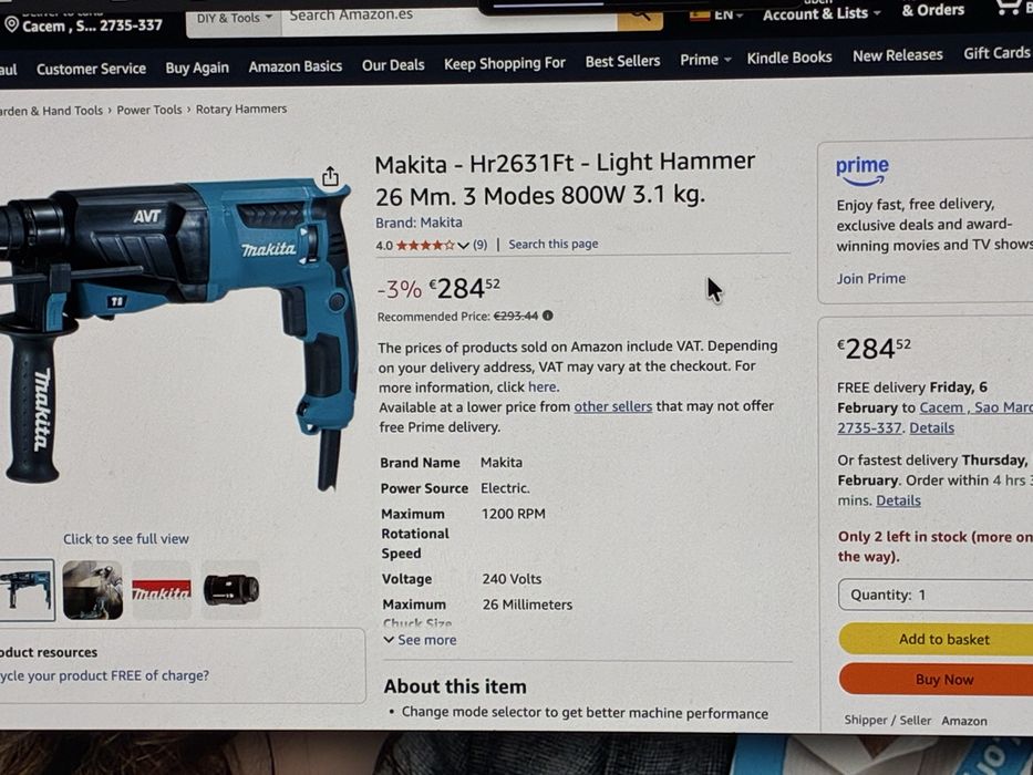 Martelo SDS 240v topo MAKITA hr2631f novo a estrear custa  €285 N/loja