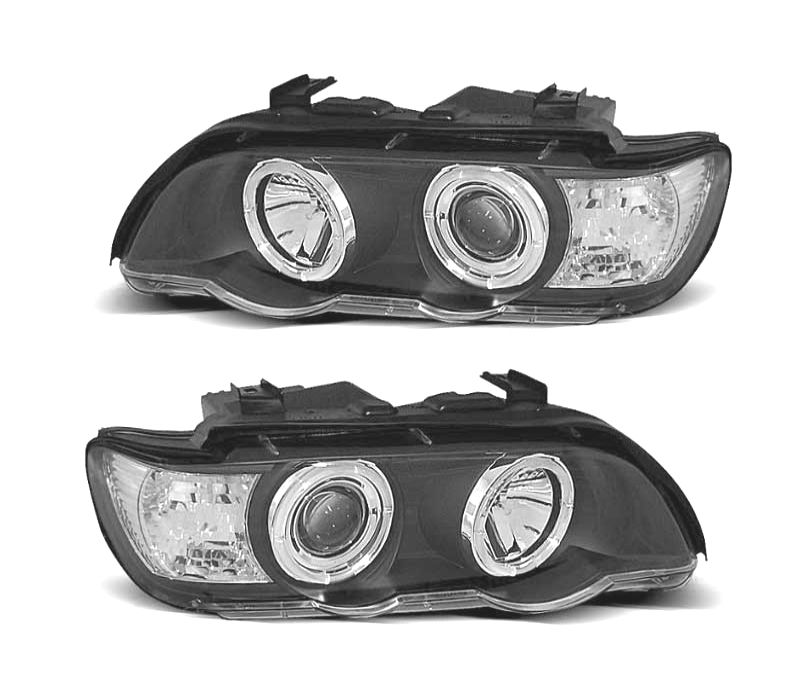 FARÓIS BMW X5 E53 99-03 ANGEL EYES CCFL FUNDO NEGRO