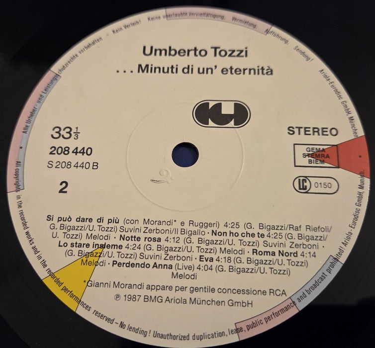 Winyl Umberto Tozzi – Minuti Di Un'Eternita
