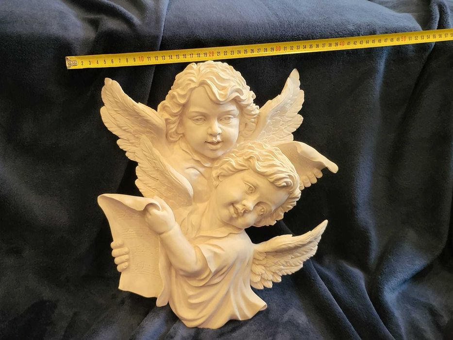 Placa Decorativa Dupla de Anjos em Marfinite (Relevo)