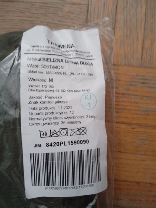 Bielizna letnia długa MON