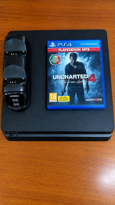 Ps4 slim com carregador jogo e comando