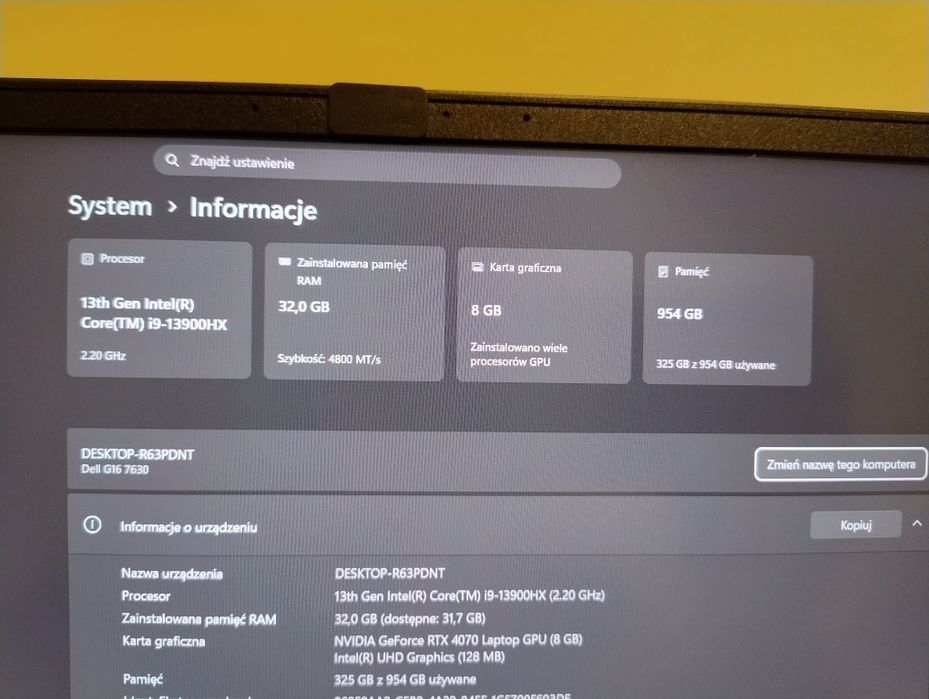 Dell i9-13900HX | RTX 4070 | 32GB RAM | 1TB SSD | Stan Idealny