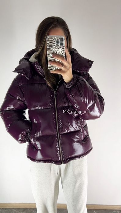 ЗНИЖКА на 58см Лаковий пуфер глянець жіночий куртка бургунді бордо