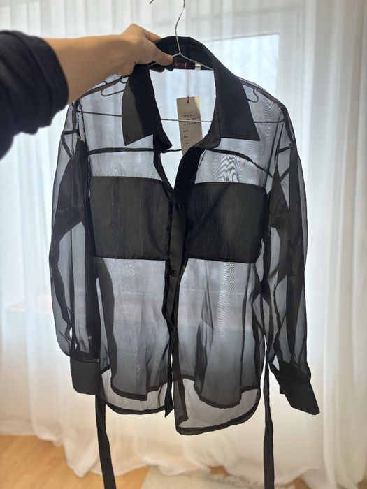 Чорна прозора блузка з органзи