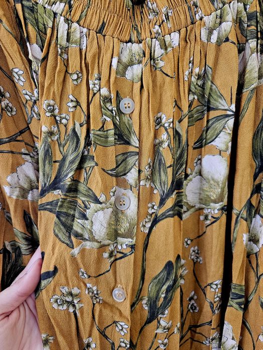 Brązowa musztardowa spódnica Jaroszewska Boho kwiaty