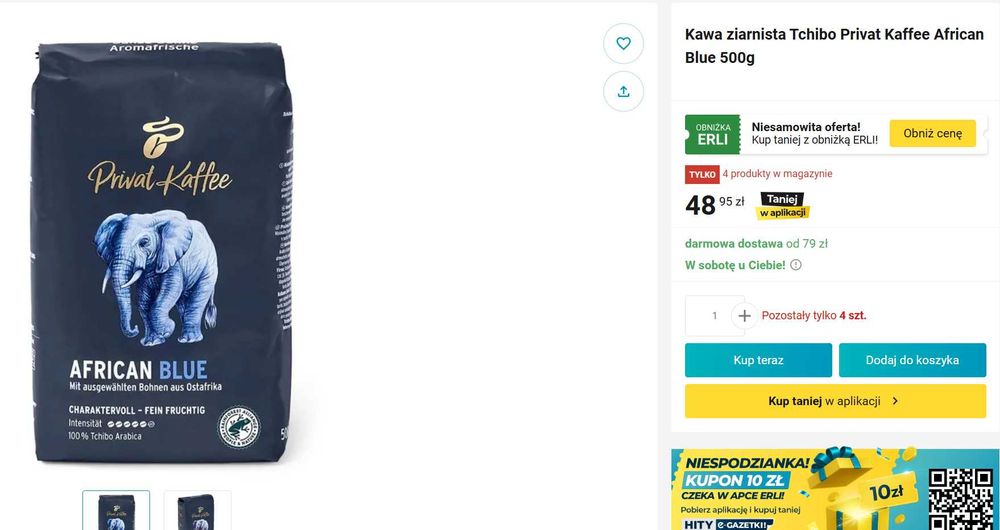 Kawa ziarnista Tchibo Privat Kaffee African + JACOBS  mielona KRONUNG