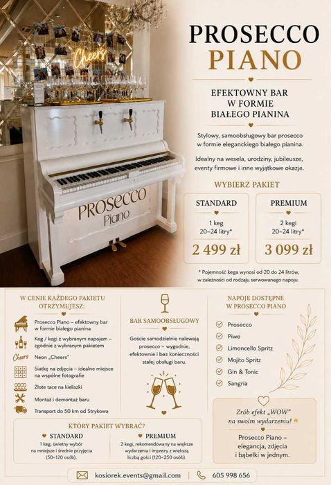 Prosecco Piano – wynajem białego pianina na wesele | Prosecco Bar