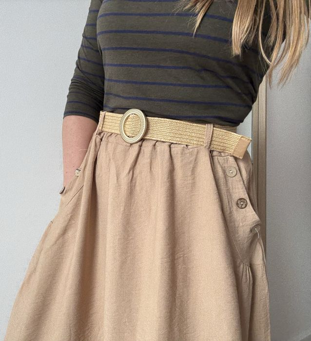 Długa spódnica, na gumkę, kieszenie, wiskoza