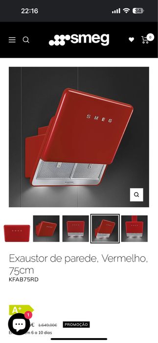 Exaustor SMEG Anni 50 KFAB75WH vemelho ( novo)