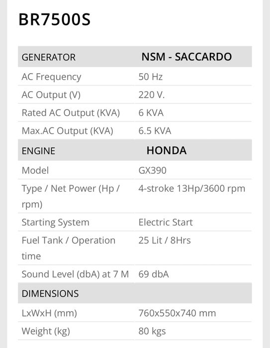 Генератор HONDA ( Brava ) BR 7500S В НАЯВНОСТІ