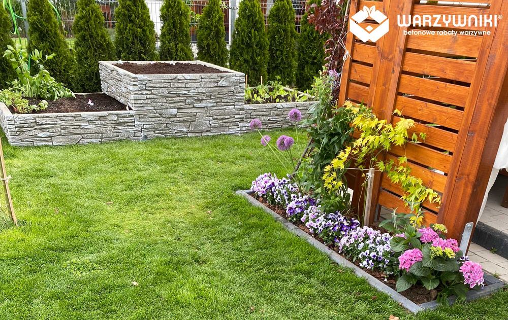 Warzywnik betonowy o imitacji kamienia, skrzynie na warzywniak ogród