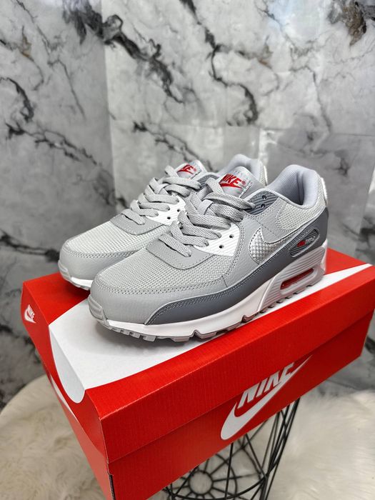 Кросівки Nike Air Max 90 Grey White Red•Найк Аір Макс (сірі), nike air max